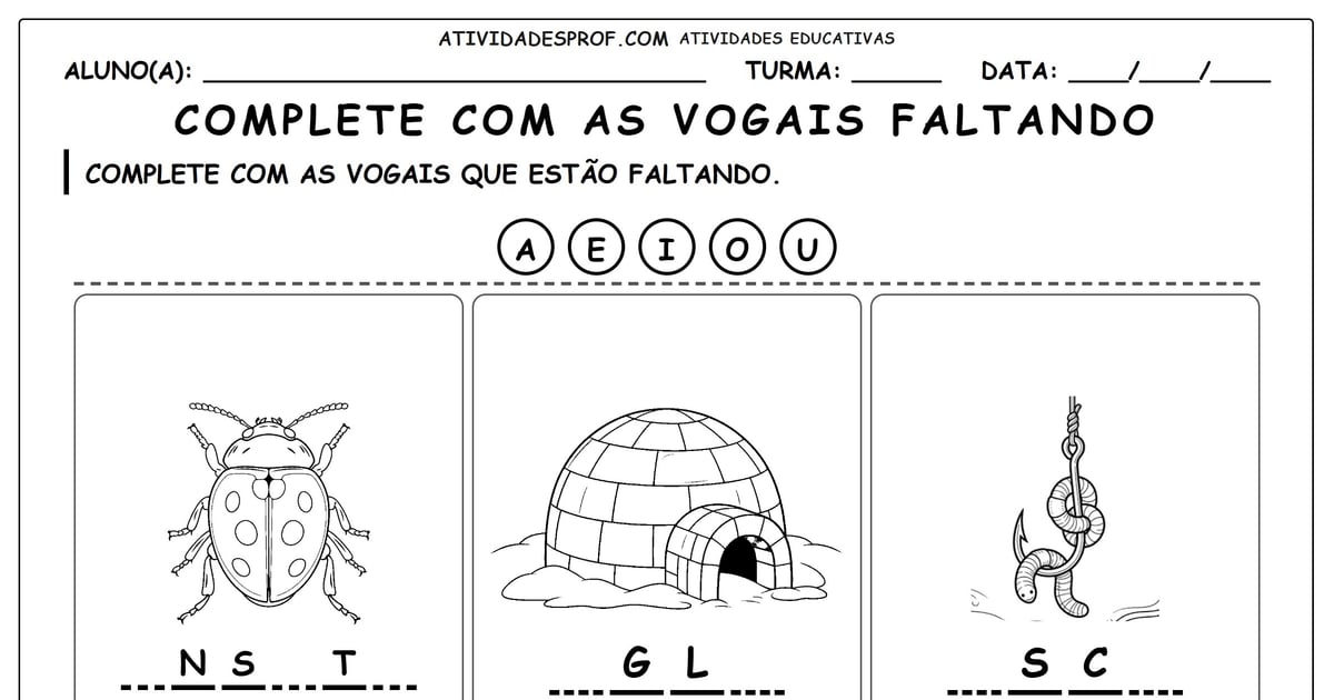 Complete com as vogais faltando
