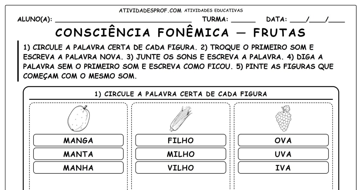 Consciência fonêmica — frutas