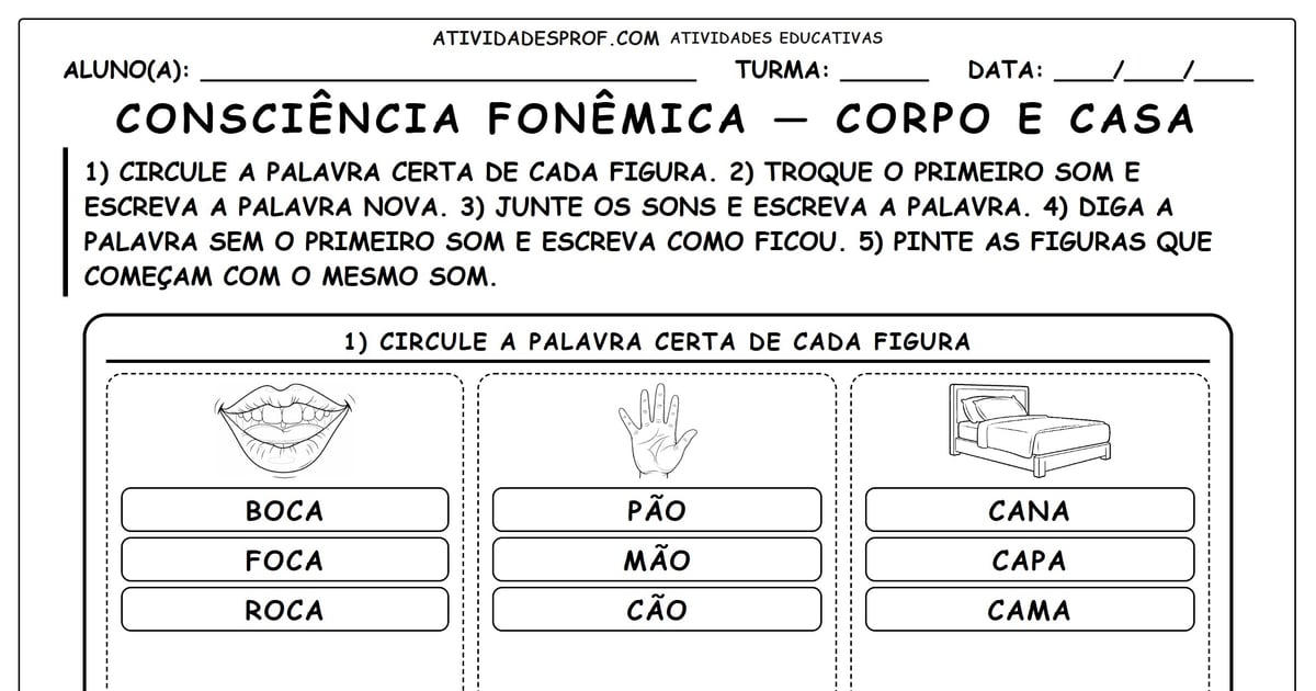 Consciência fonêmica — corpo e casa