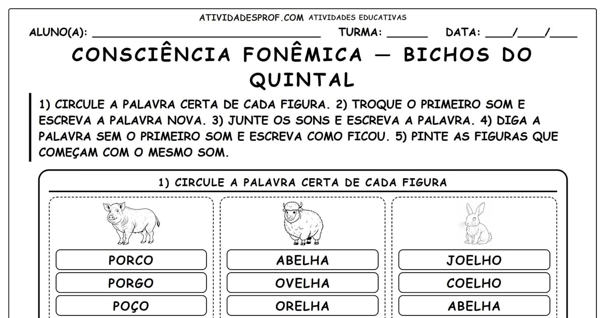 Consciência fonêmica — bichos do quintal