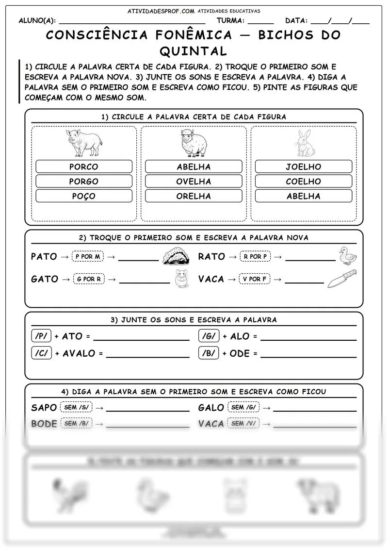 Consciência fonêmica — bichos do quintal