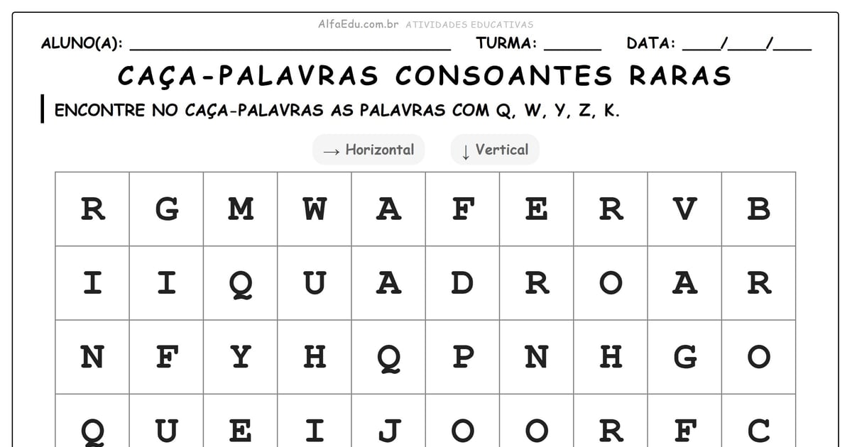 Caça-palavras consoantes raras