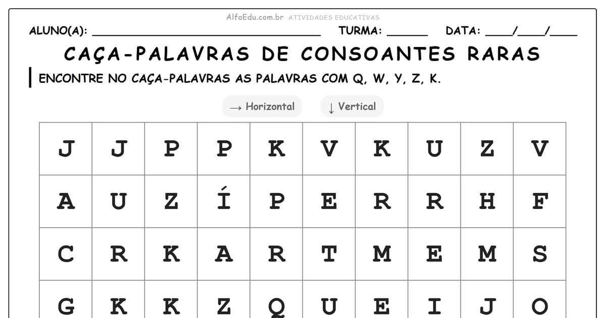 Caça-palavras de consoantes raras