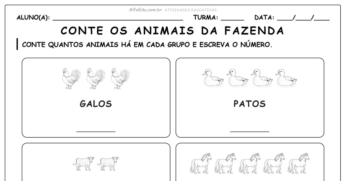 Conte os animais da fazenda