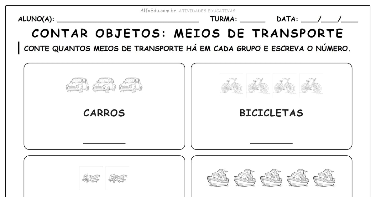 Contar objetos: Meios de transporte