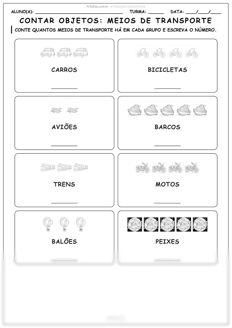 Contar objetos: Meios de transporte