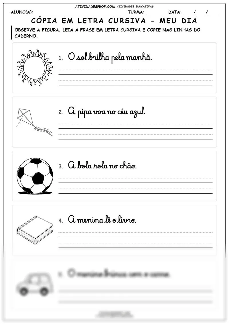 Cópia em letra cursiva - meu dia