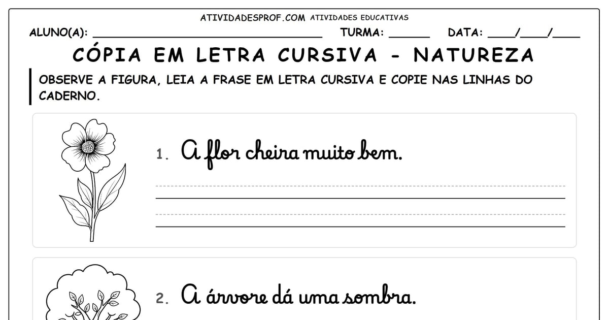 Cópia em letra cursiva - natureza
