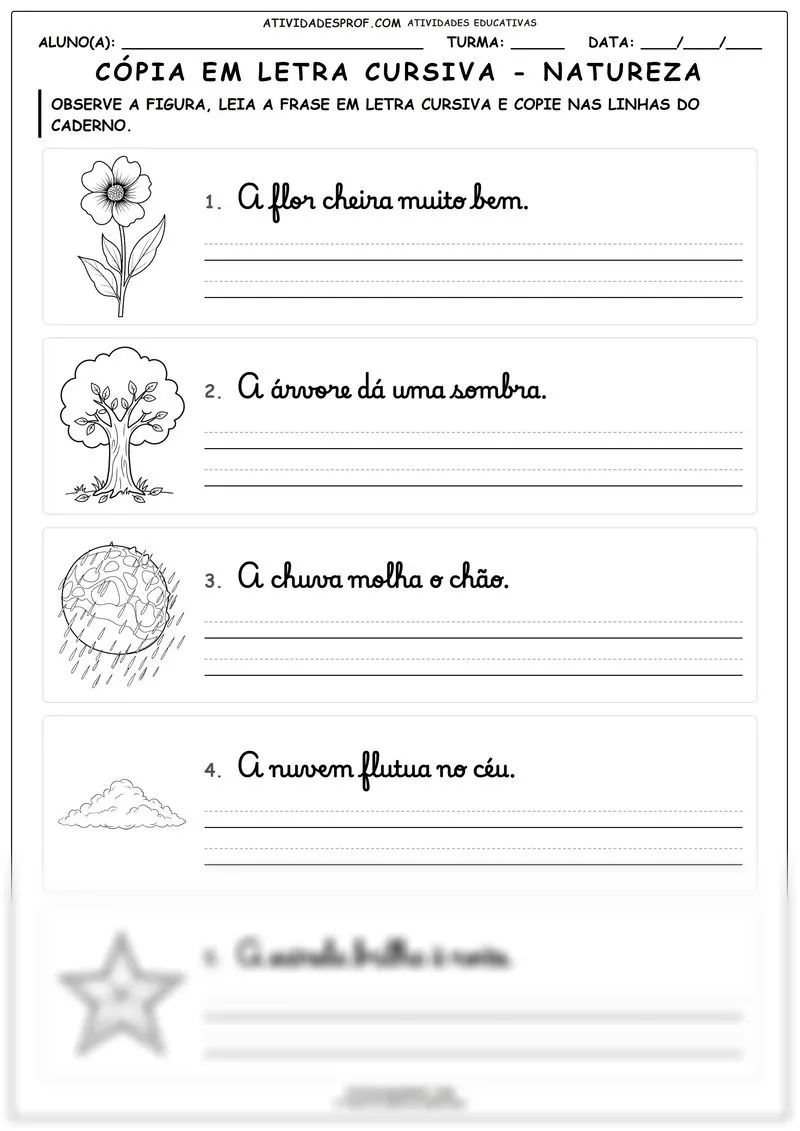 Cópia em letra cursiva - natureza