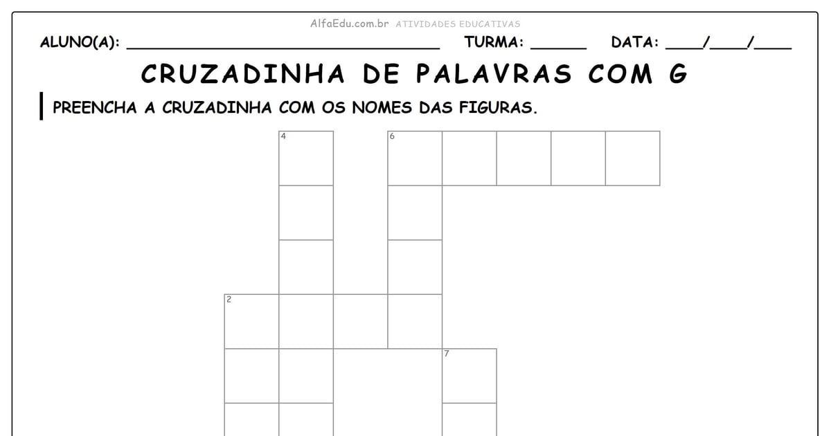 Cruzadinha de palavras com G