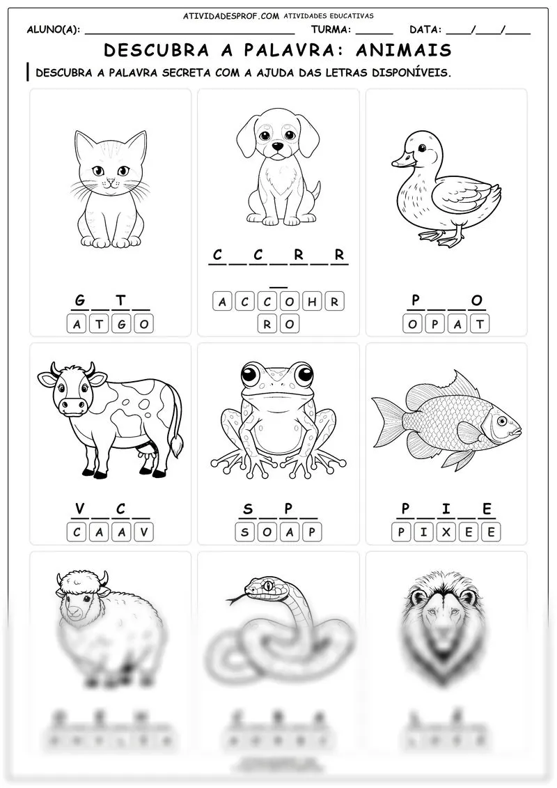 Descubra a palavra: Animais