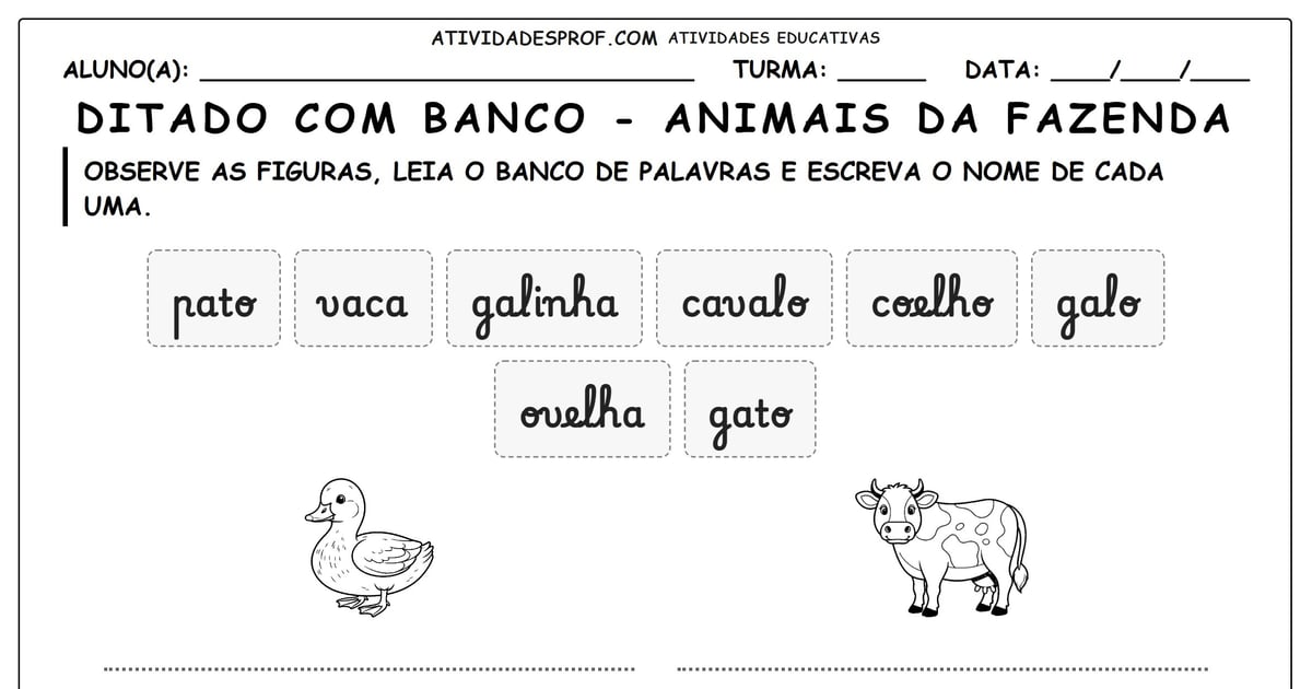 Ditado com banco - animais da fazenda