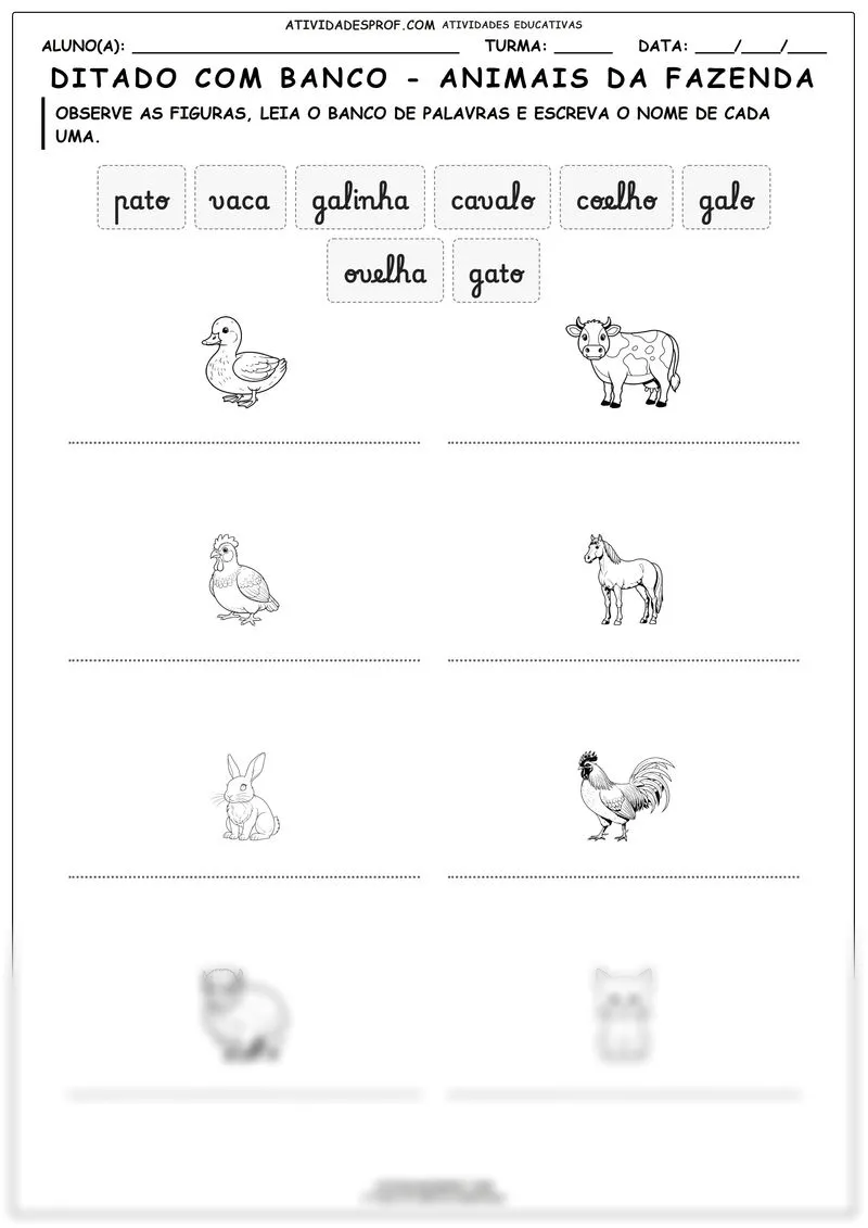 Ditado com banco - animais da fazenda