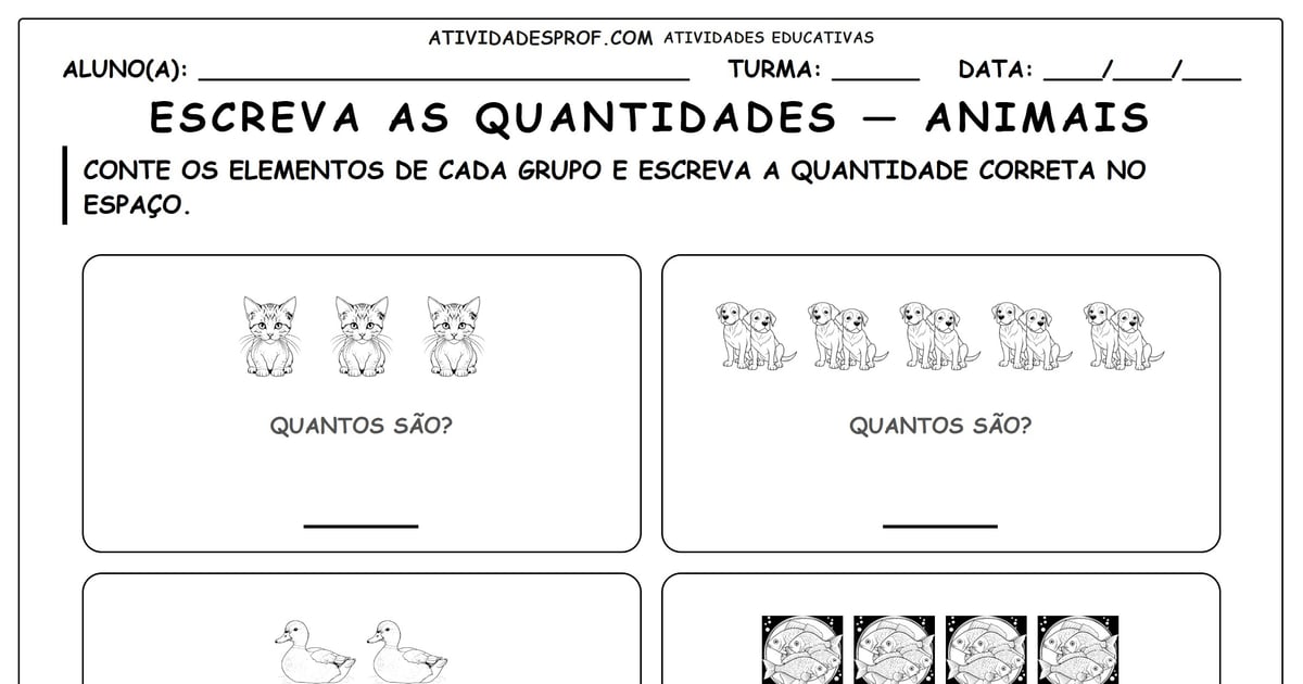 Escreva as quantidades — animais