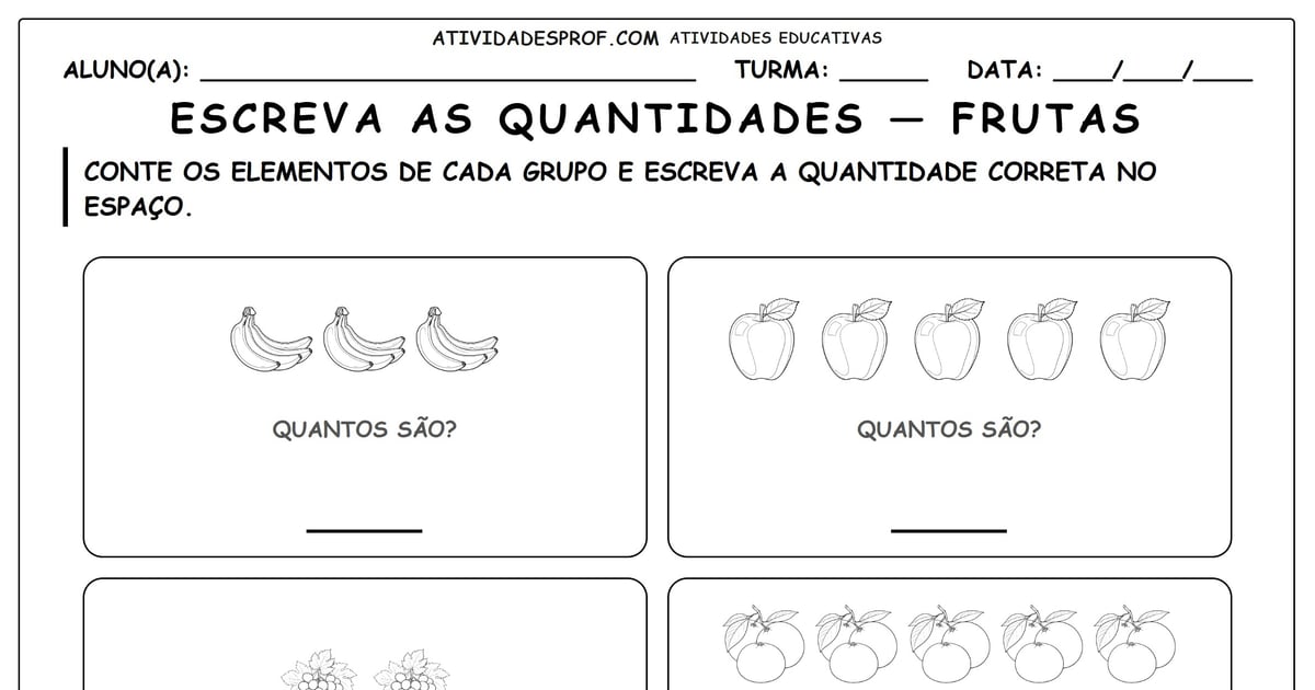 Escreva as quantidades — frutas