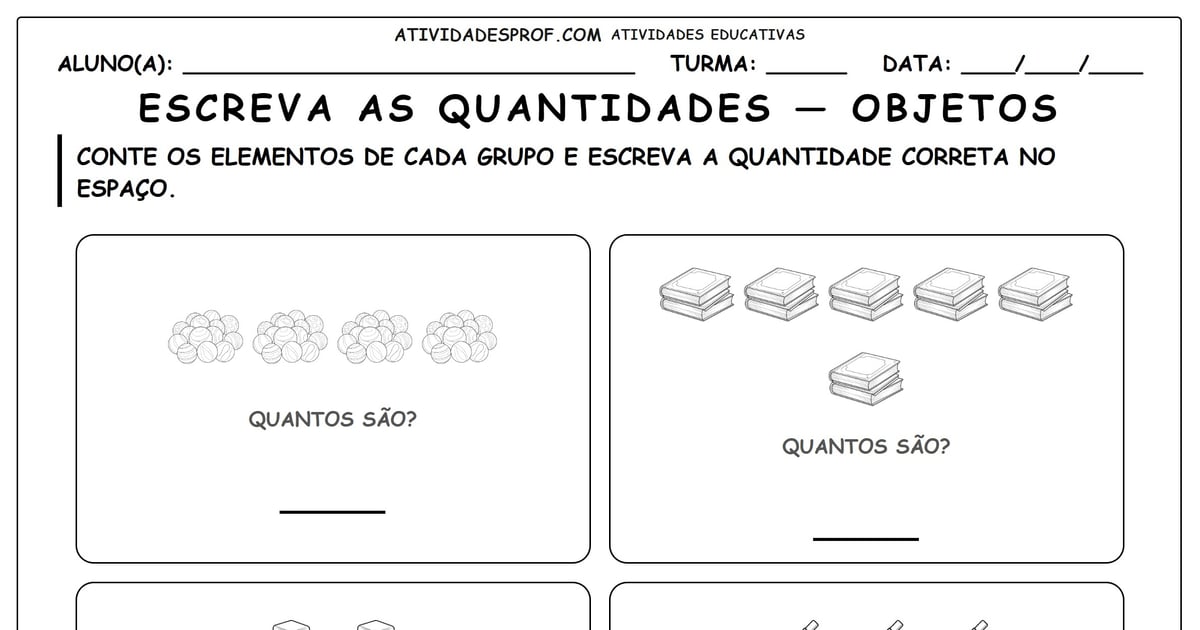 Escreva as quantidades — objetos