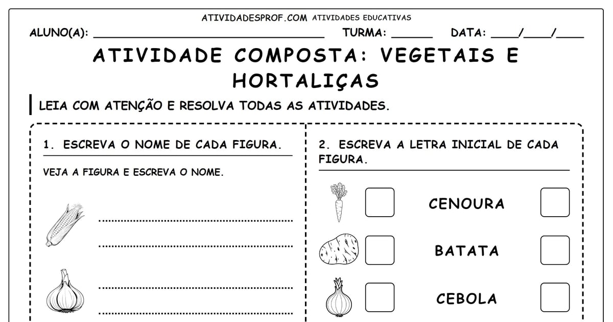 Atividade composta: Vegetais e hortaliças