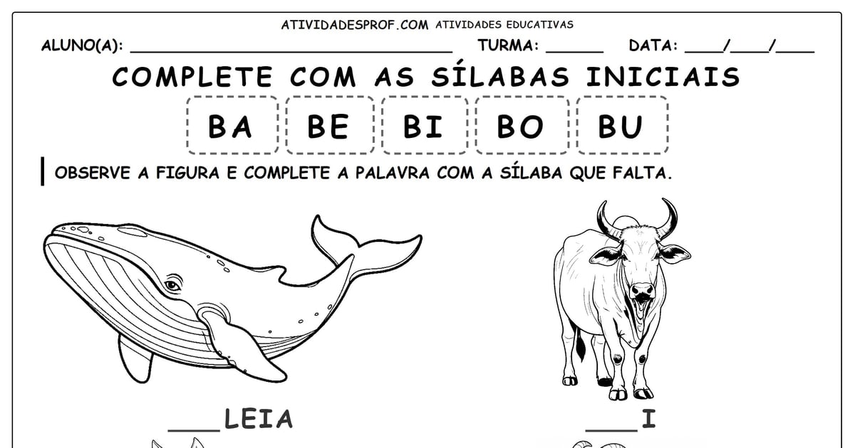 Complete com as sílabas iniciais