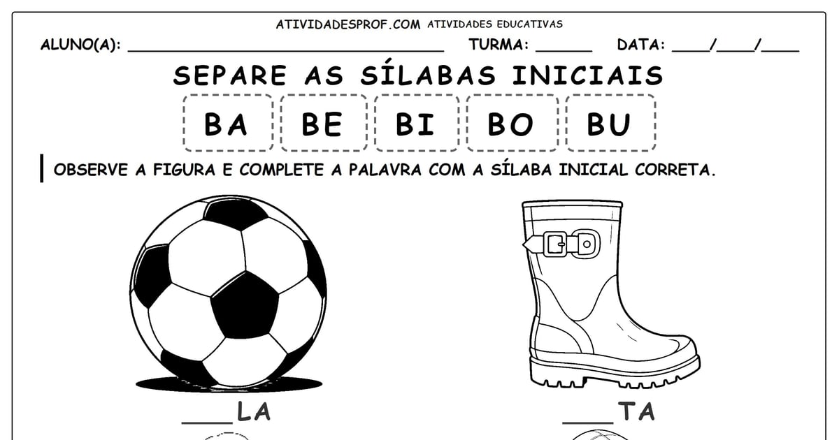 Separe as sílabas iniciais