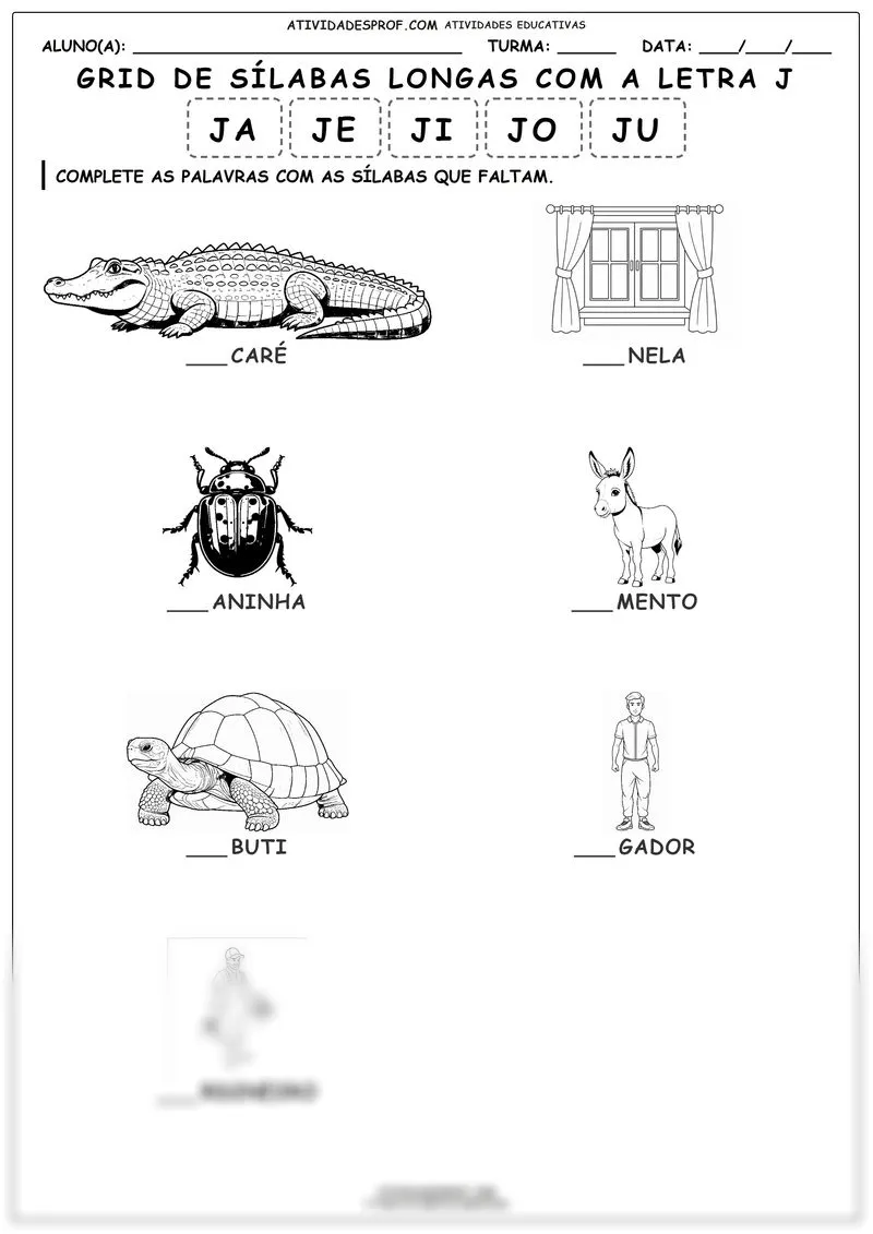 Grid de sílabas longas com a letra J
