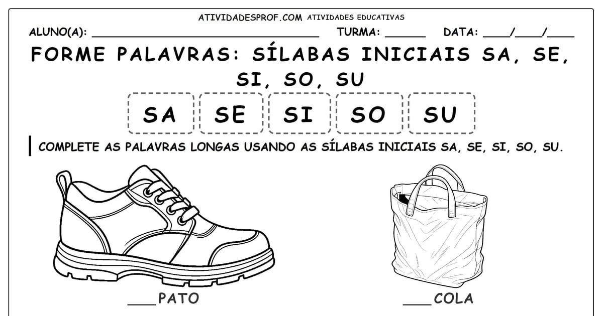 Forme palavras: Sílabas iniciais sa, se, si, so, su