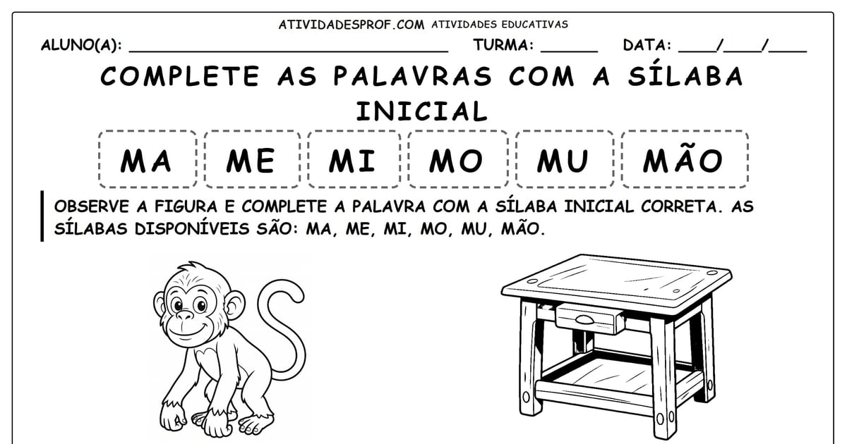 Complete as palavras com a sílaba inicial