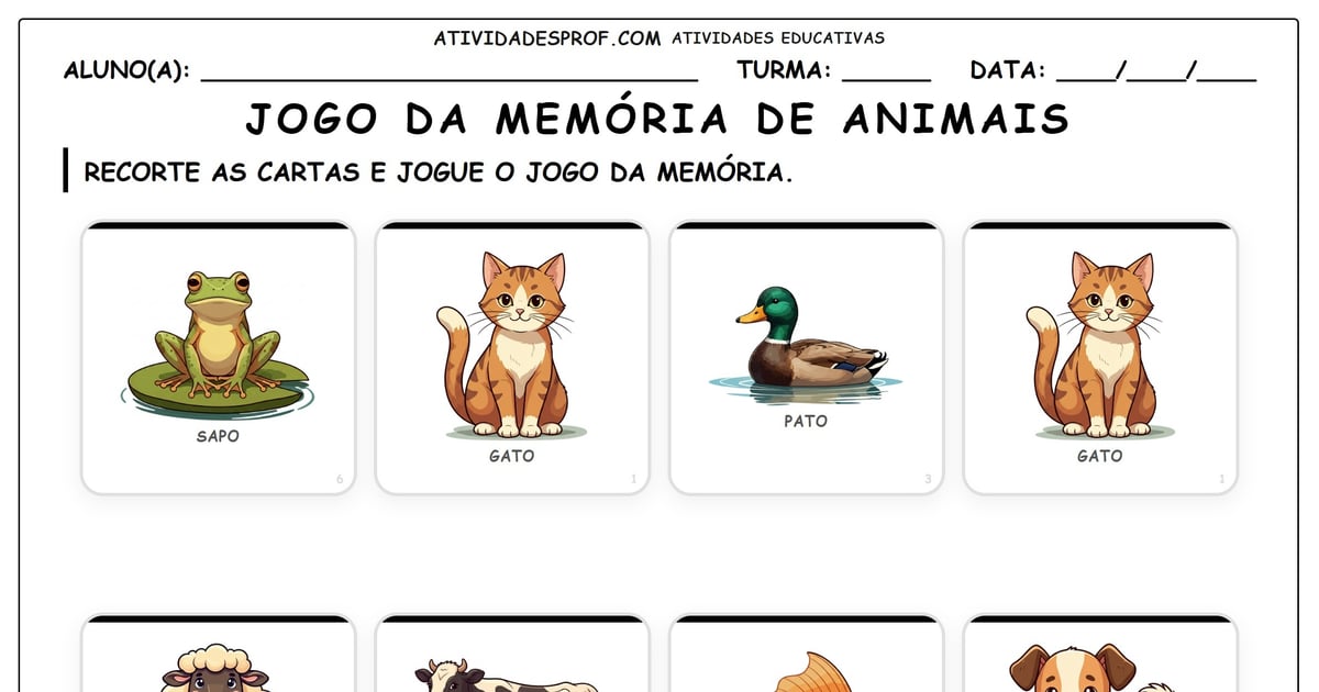 Jogo da memória de animais