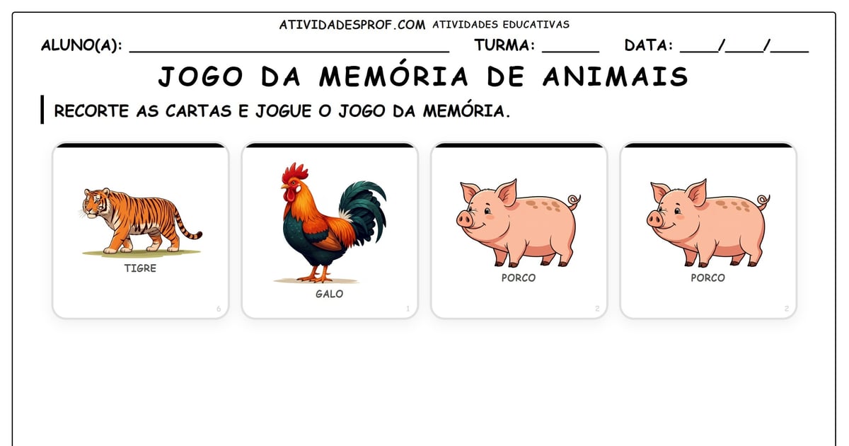 Jogo da memória de animais
