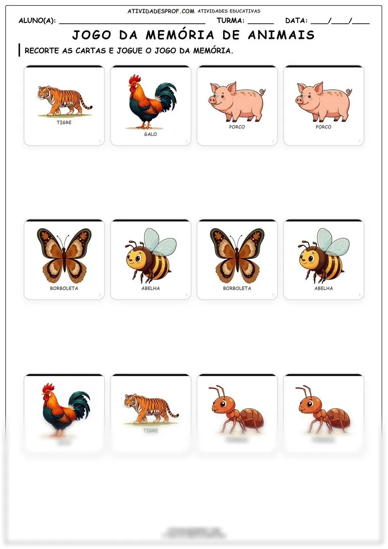 Jogo da memória de animais