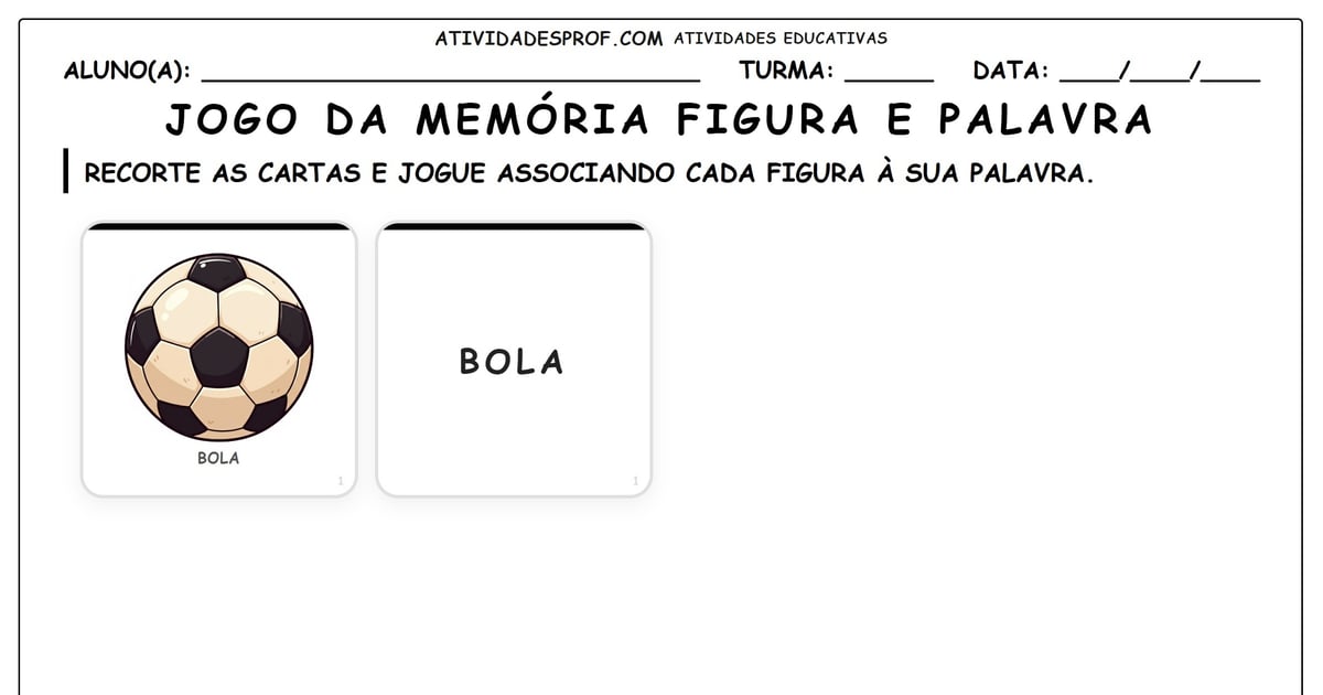 Jogo da memória figura e palavra