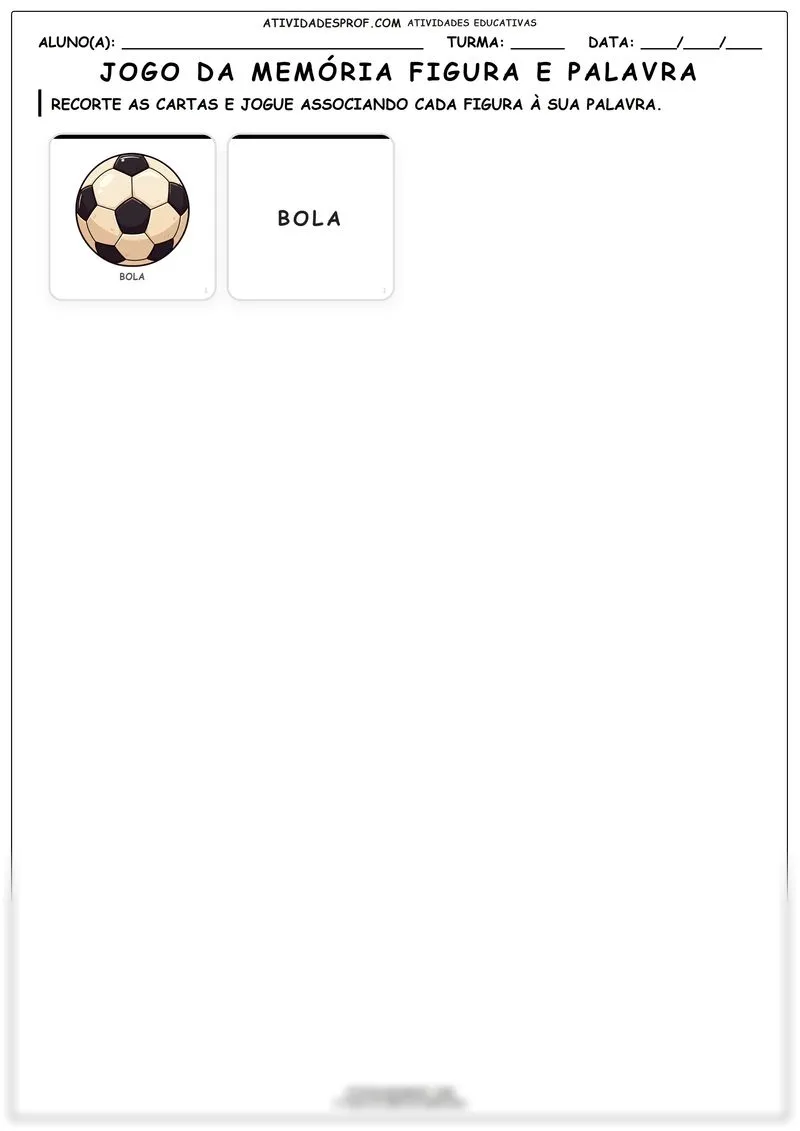 Jogo da memória figura e palavra