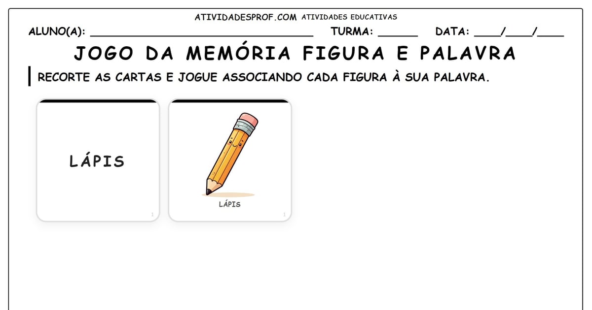 Jogo da memória figura e palavra