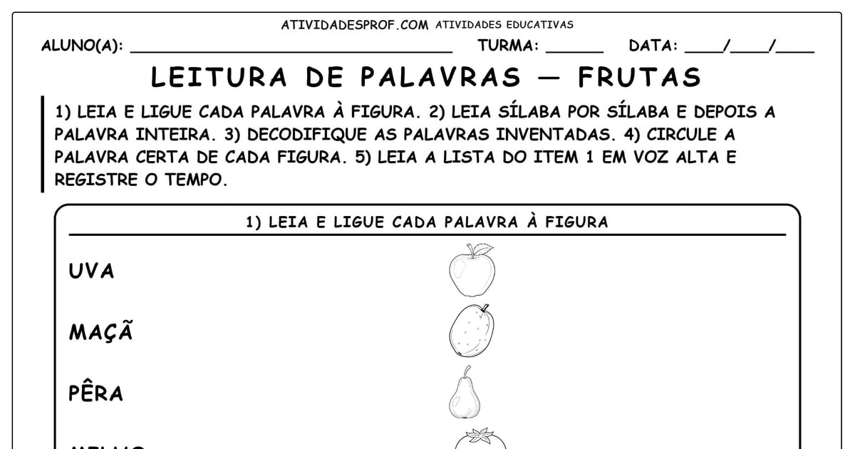 Leitura de palavras — frutas