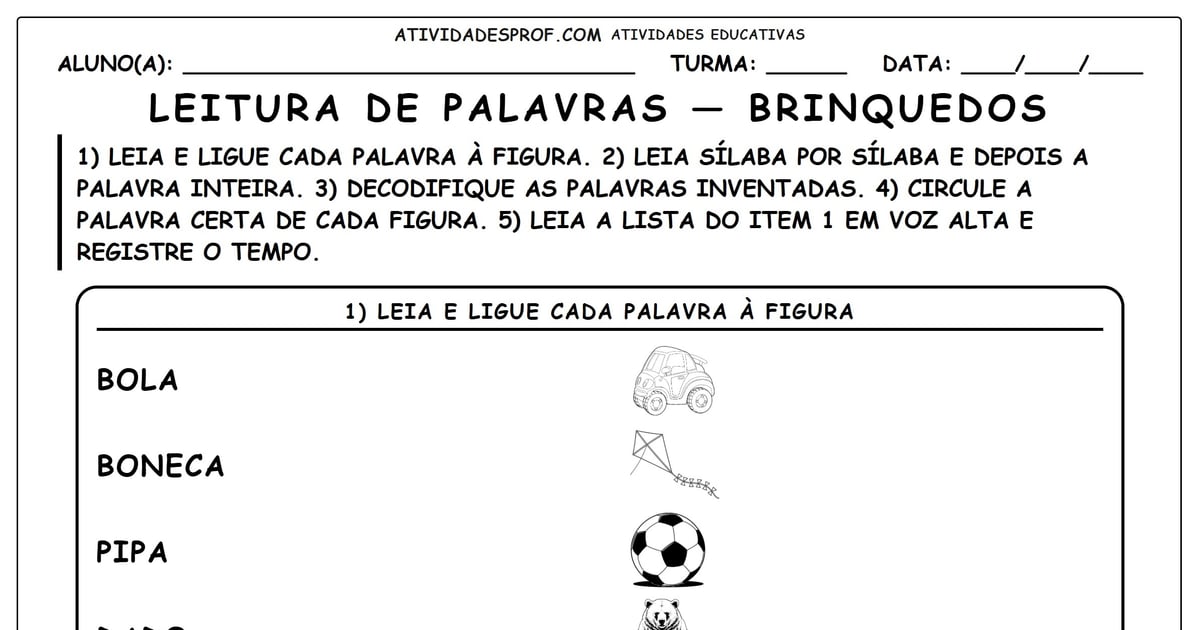 Leitura de palavras — brinquedos