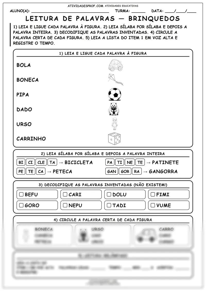 Leitura de palavras — brinquedos