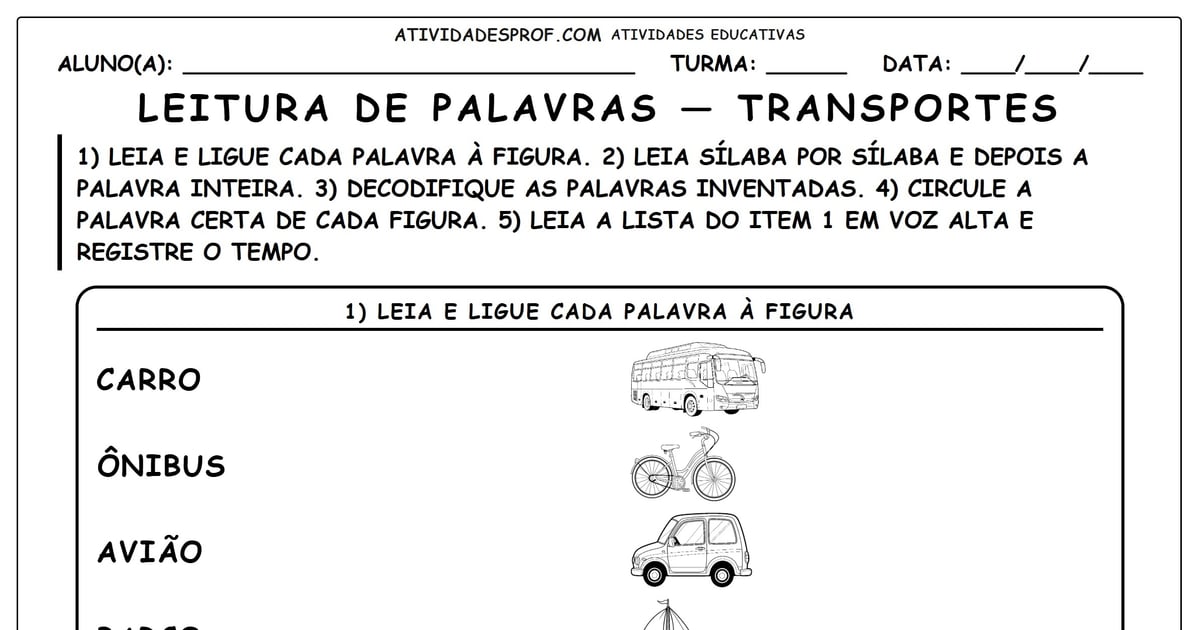 Leitura de palavras — transportes