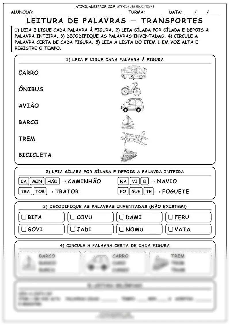 Leitura de palavras — transportes
