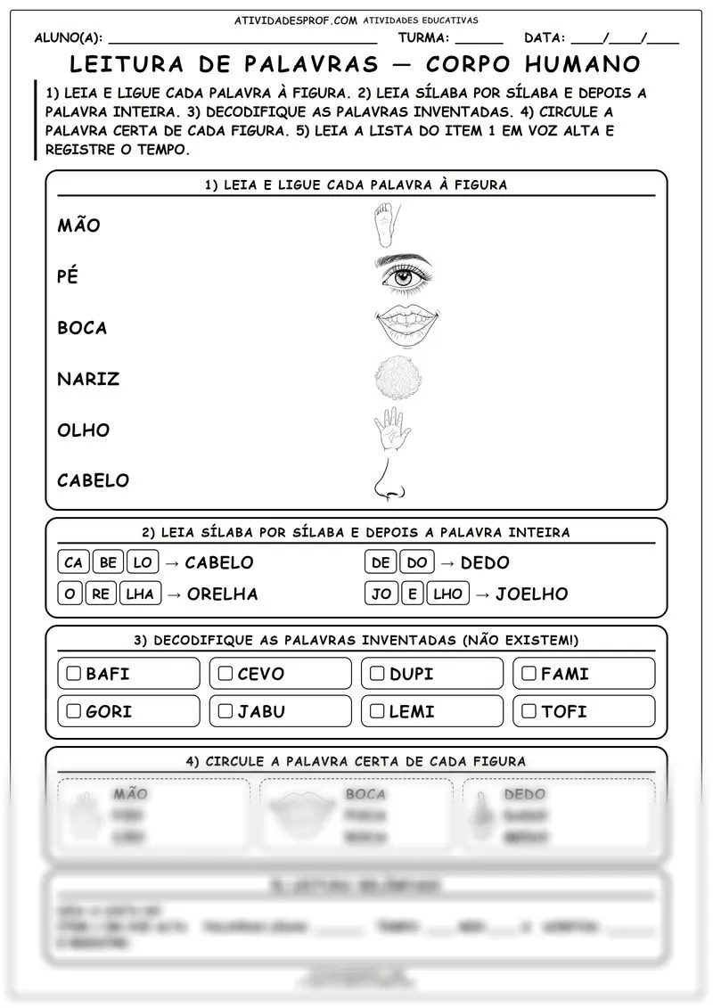 Leitura de palavras — corpo humano