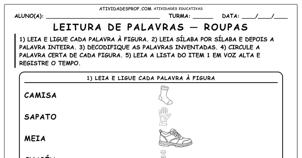 Leitura de palavras — roupas