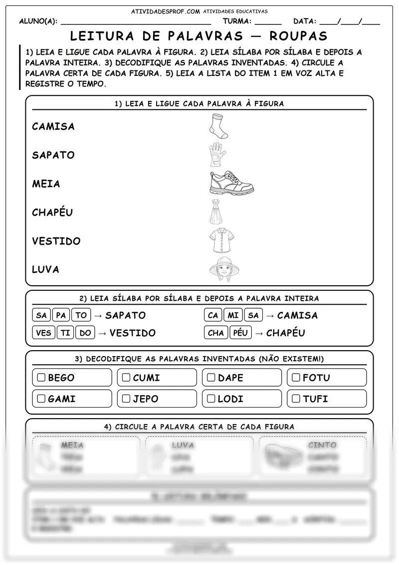 Leitura de palavras — roupas