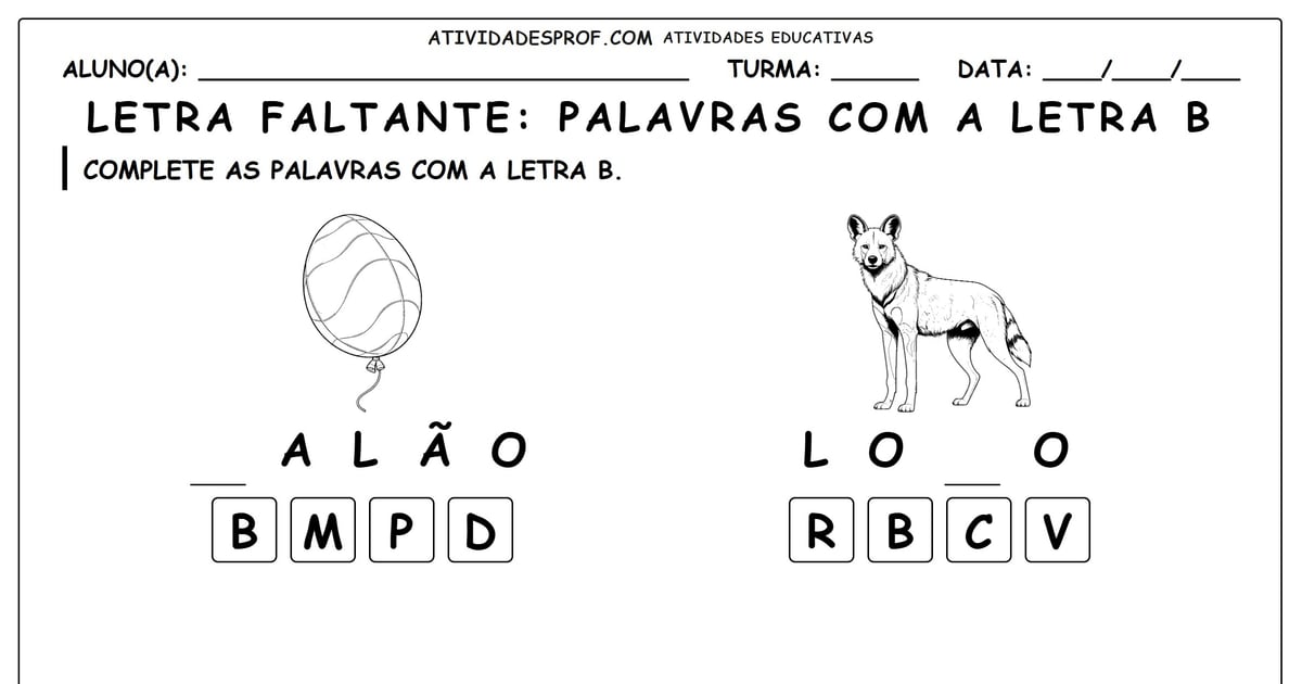 Letra faltante: Palavras com a letra B