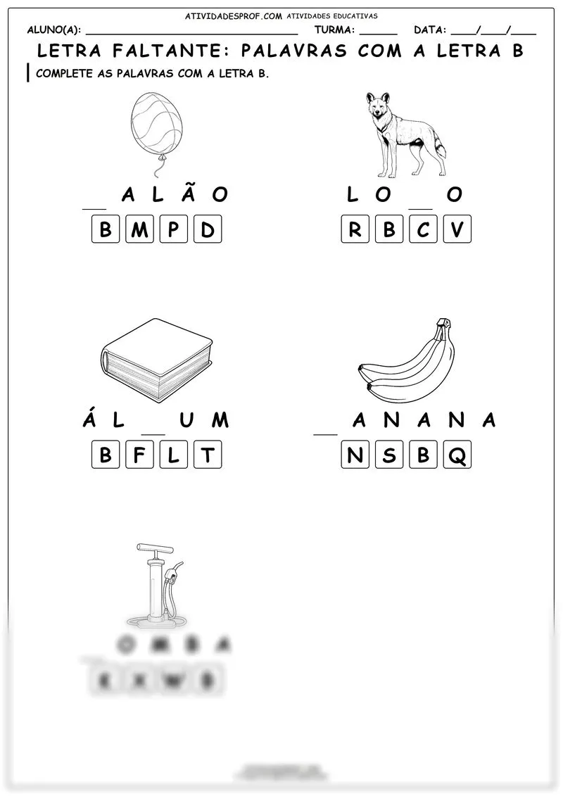 Letra faltante: Palavras com a letra B
