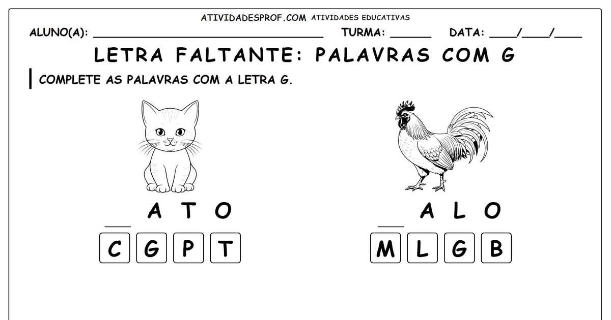 Letra faltante: Palavras com G