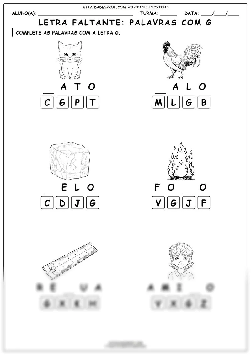 Letra faltante: Palavras com G