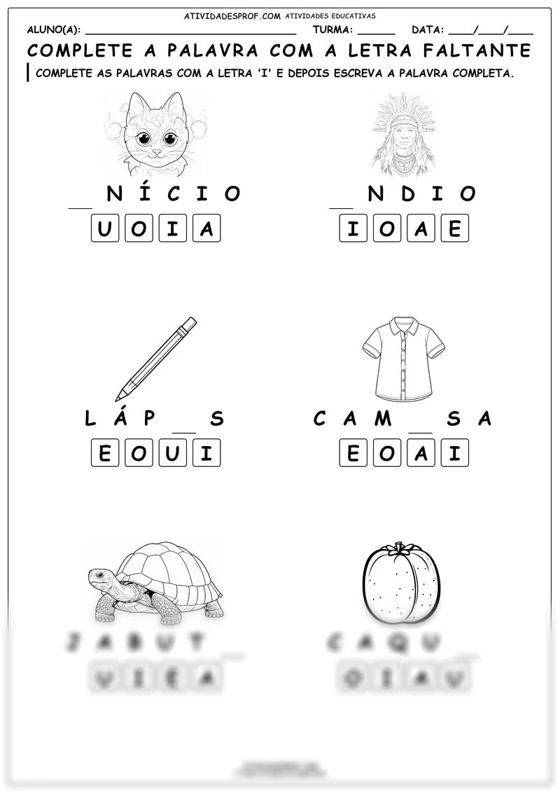 Complete a palavra com a letra faltante