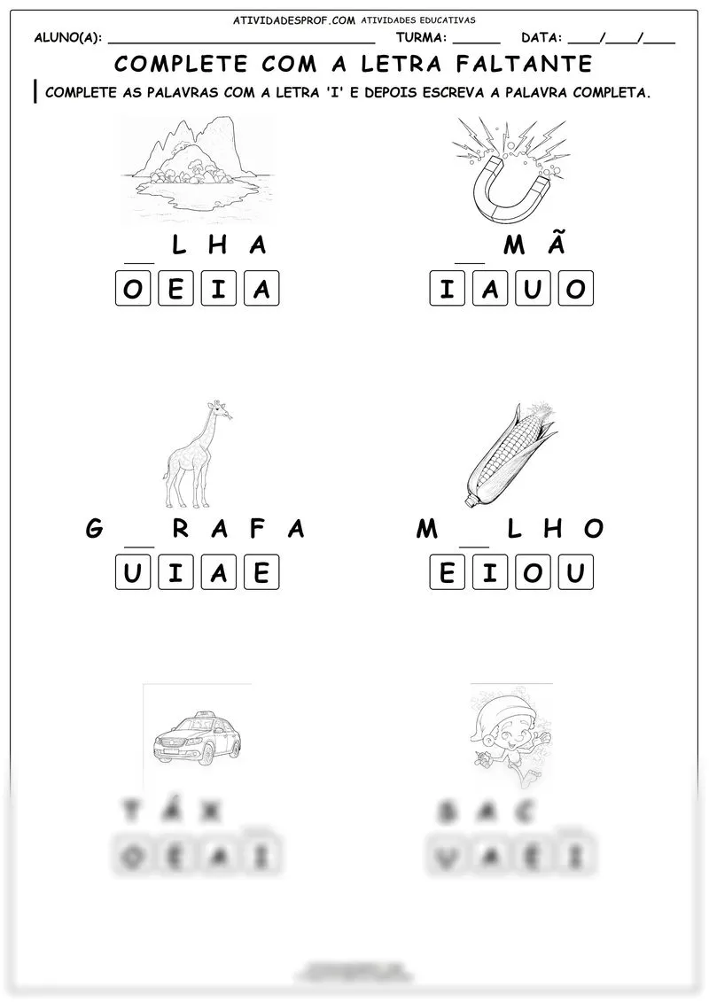 Complete com a letra faltante