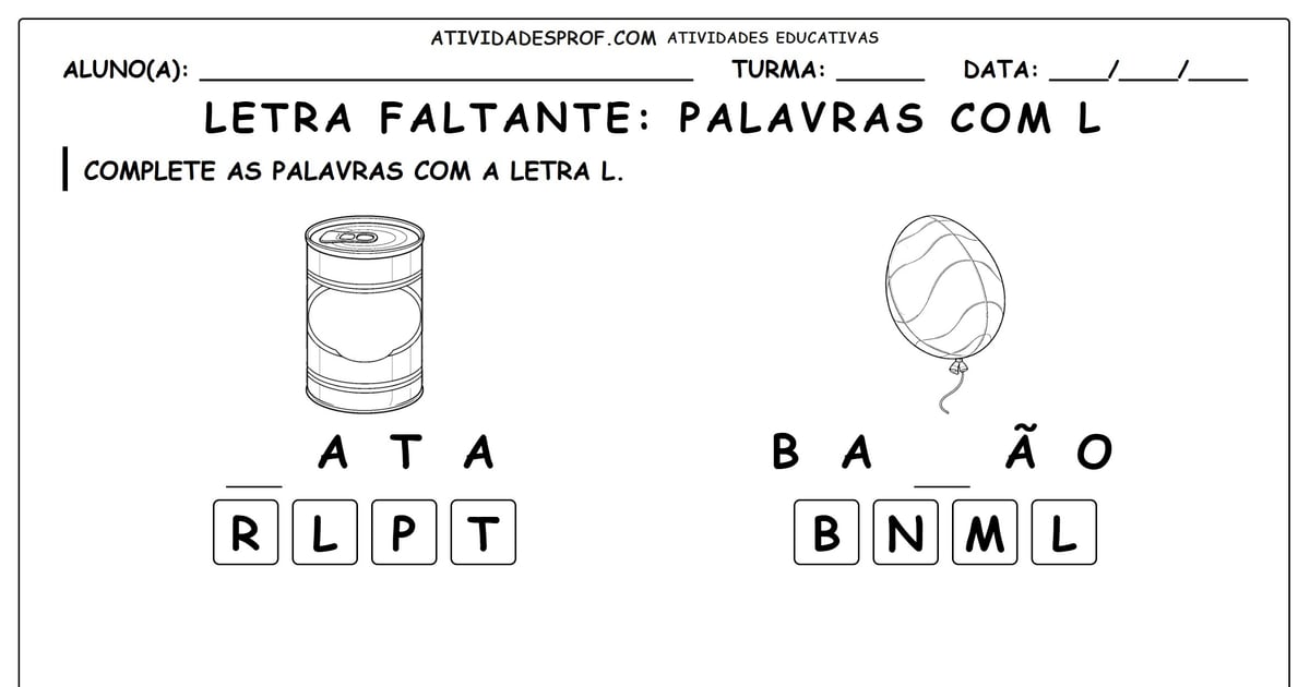 Letra faltante: Palavras com L