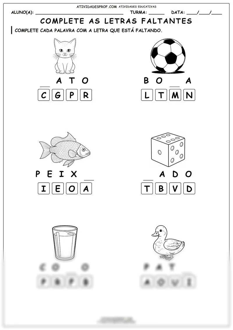 Complete as letras faltantes
