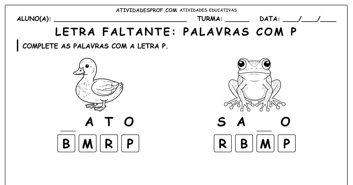 Letra faltante: Palavras com P