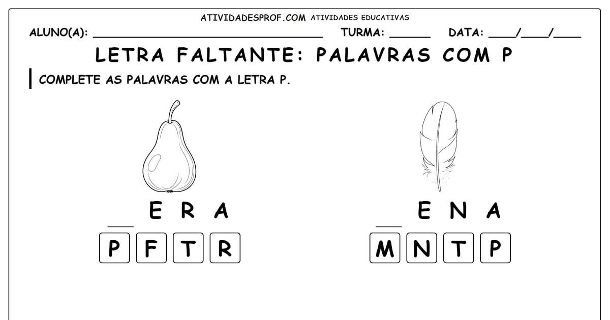 Letra faltante: Palavras com P